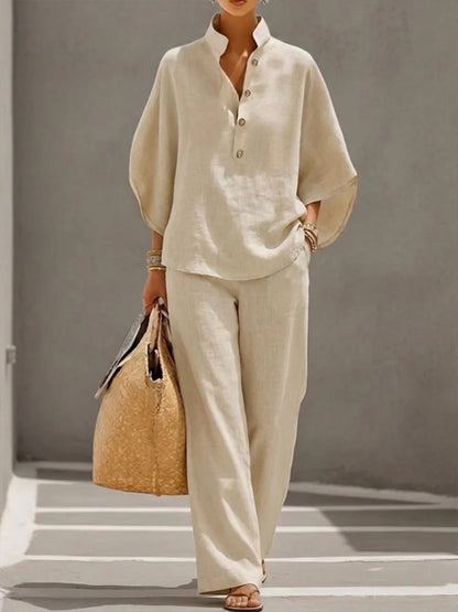 Ensemble femme haut manches courtes et pantalon droit - look complet