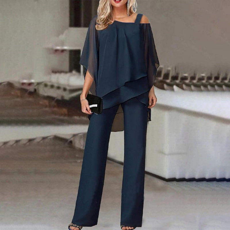 Ensemble femme haut manches chauve-souris et pantalon droit - vue arrière