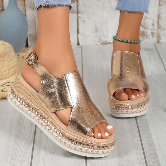 Sandales brillantes bout ouvert avec boucle - vue de face