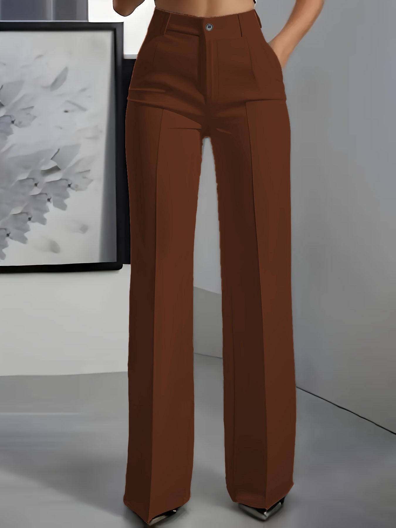 Pantalon minimaliste femme en polyester - détail ourlet