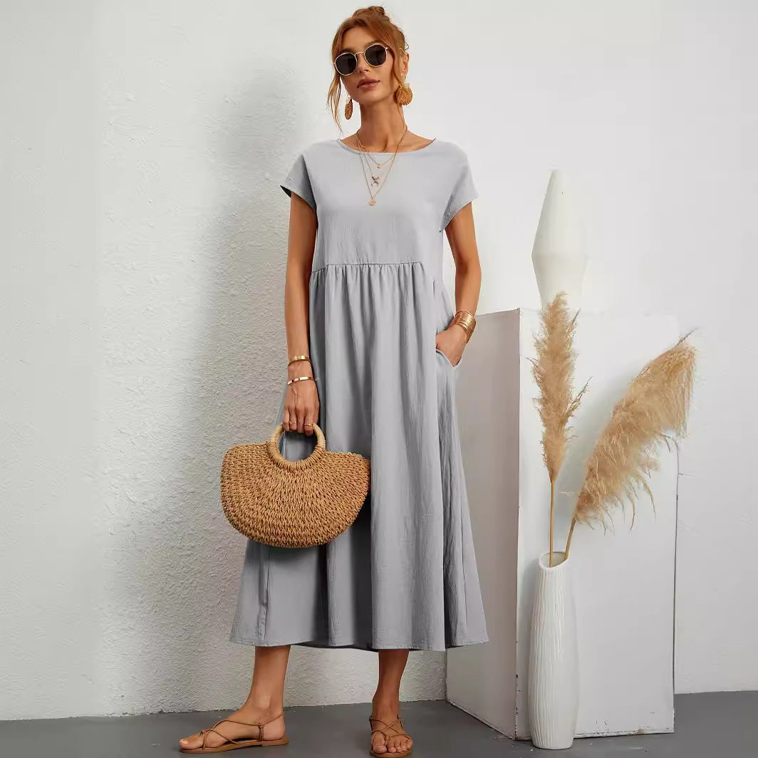 Robe longue femme en coton, vue de face