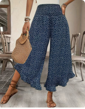 Pantalon large taille haute motif pois - vue de côté