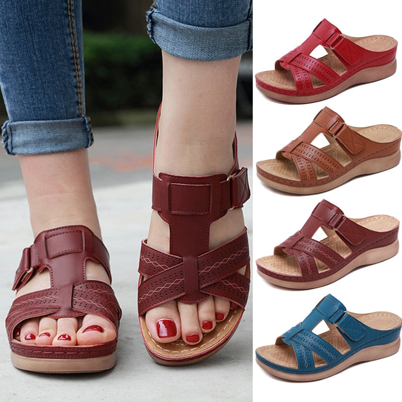 Sandales compensées croisées pour femme, vue de face