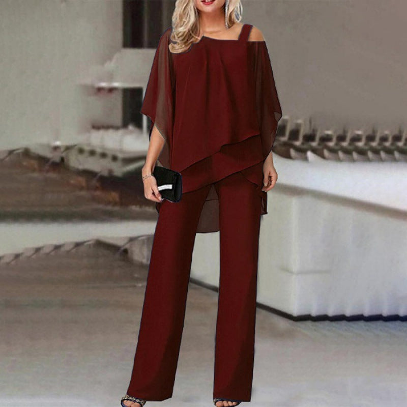 Ensemble femme haut manches chauve-souris et pantalon droit - vue de profil