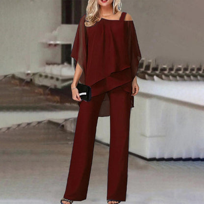Ensemble femme haut manches chauve-souris et pantalon droit - vue de profil