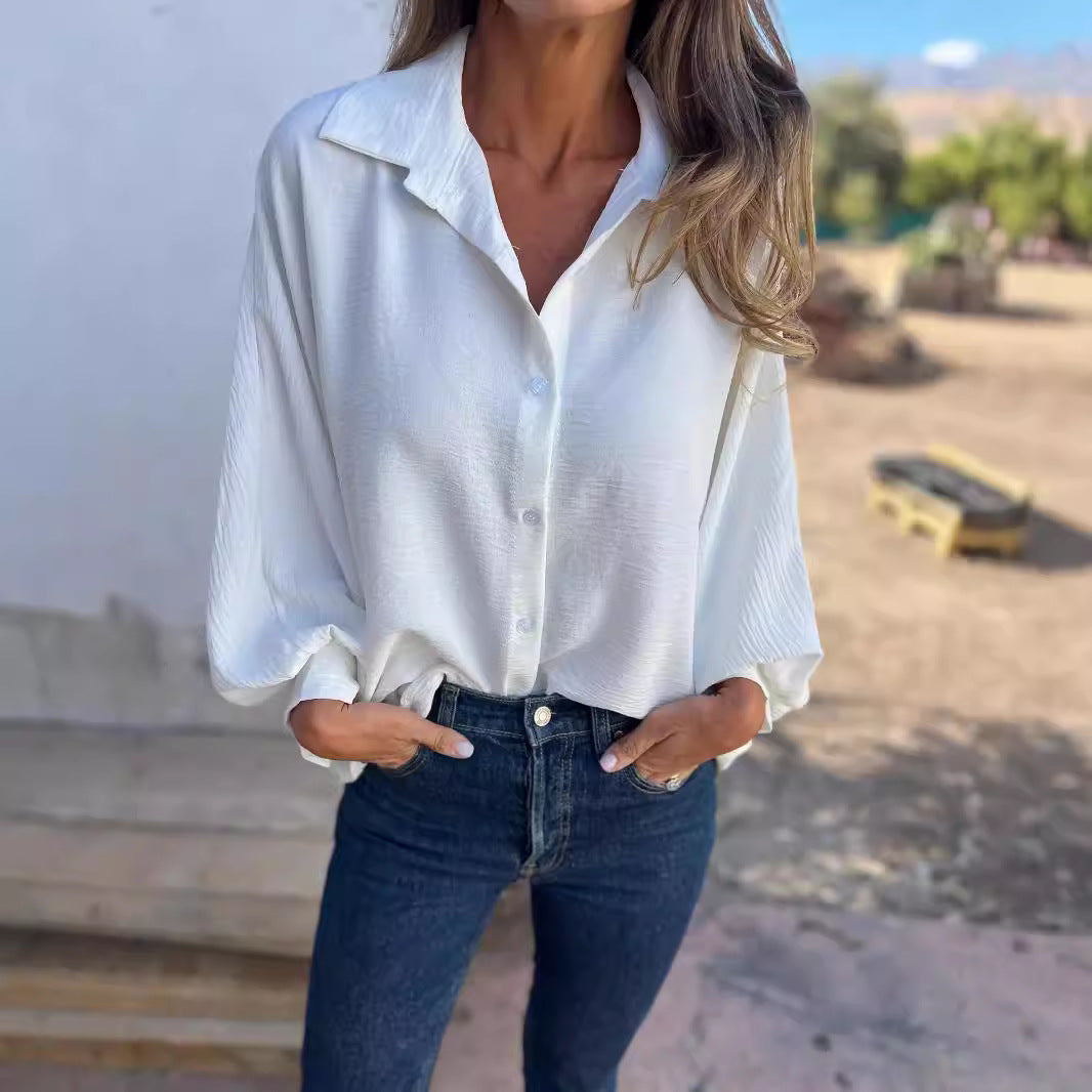 Chemise femme manches longues à col boutonné - vue de face
