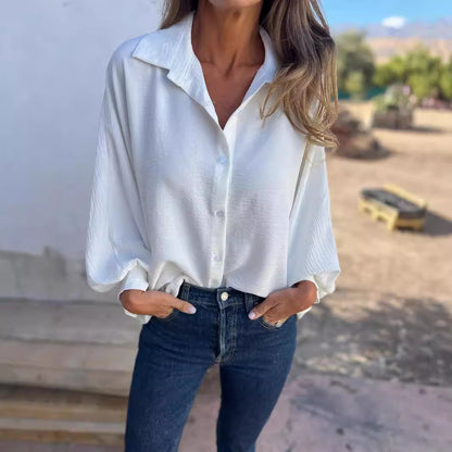 Chemise femme manches longues à col boutonné - vue de face