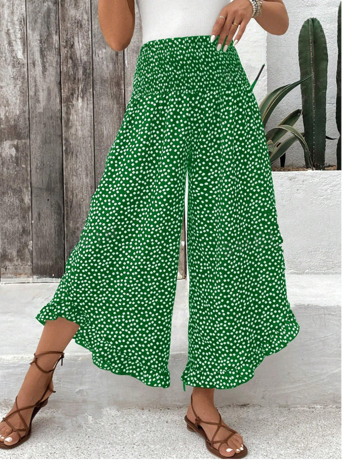 Pantalon large taille haute motif pois - vue de dos