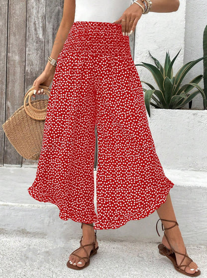 Pantalon large taille haute motif pois - vue d'ensemble