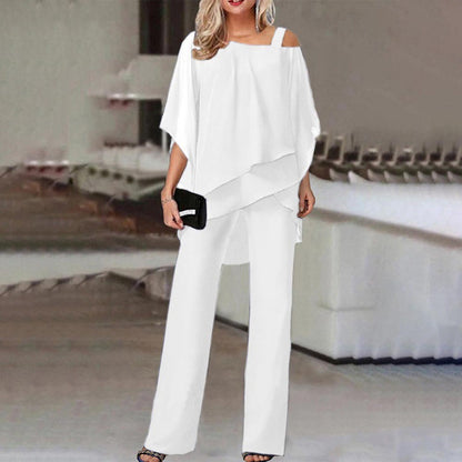Ensemble femme haut manches chauve-souris et pantalon droit - tombé du tissu