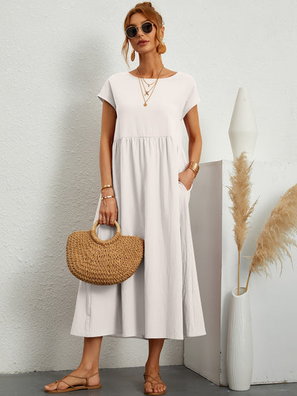 Robe longue sans manches en coton - vue de trois quarts