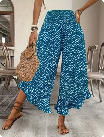 Pantalon large taille haute motif pois - gros plan taille