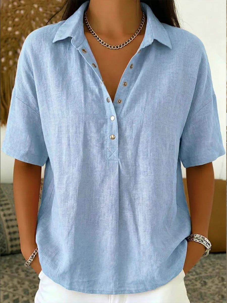 Chemise boutonnée manches courtes pour femme, détail du tissu