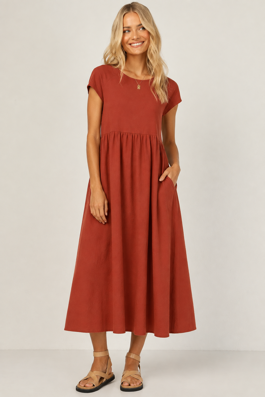 Robe Longue Sans Manches en Coton